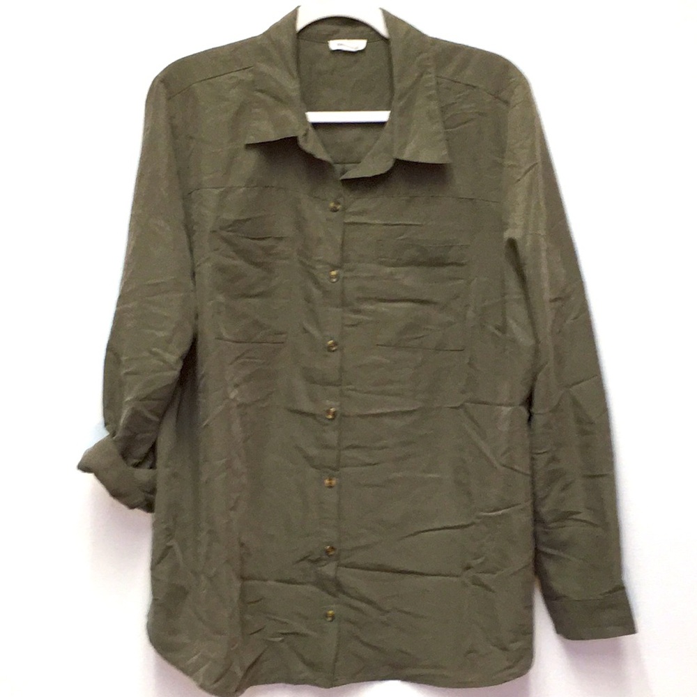 Westport Button Down Blouse 1X Green Super Soft